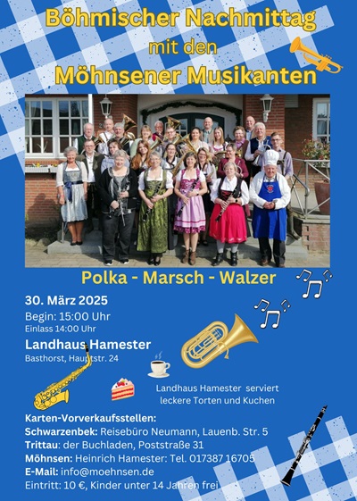 Böhmischer Nachmittag am 30.03.2025 im Ladhaus Hamester mit den Möhnsener Musikanten