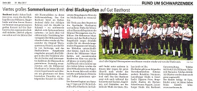 Der Schwarzenbeker Anzeiger bringt einen Vorbericht zum Sommerkonzert auf Gut Basthorst - Bild zum Vergrößern bitte anklicken