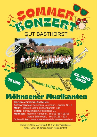 Sommerkonzert der Möhnsener Musikanten auf Gut Basthorst am 22. Juni 2025