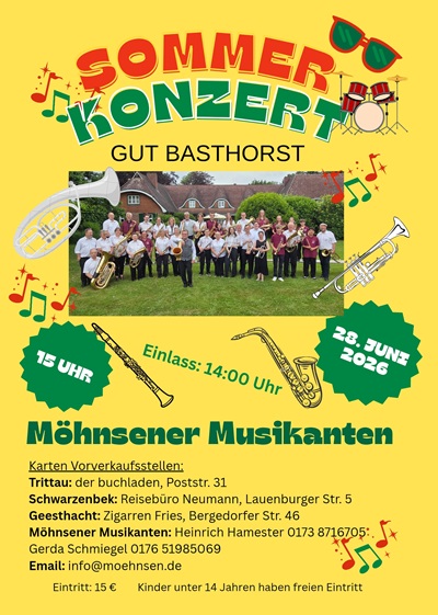 Sommerkonzert der M&ouml;hnsener Musikanten am 28. Juni 2026 