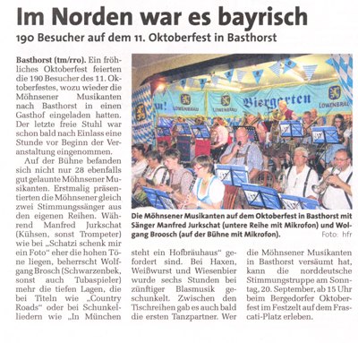 Trittauer Markt berichtet über das Oktoberfest der Möhnsener Musikanten in Basthort - Bild zum Vergrößern bitte anklicken